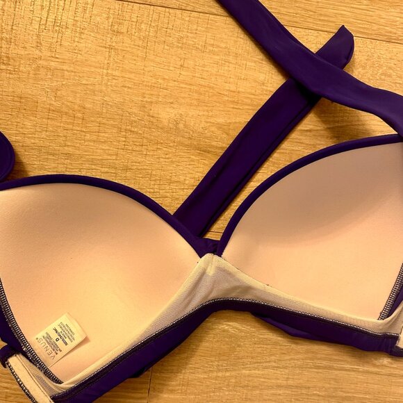 NEW! $50 VENUS Lovely Lift Halter Push Up Bikini Top Cobalt Blue 32DD 34D 36C - Picture 3 of 5